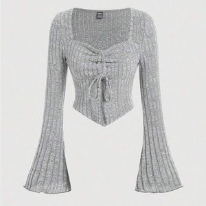 Women's Drawstring And Sweetheart Collar Bell Sleeve T-Shirt